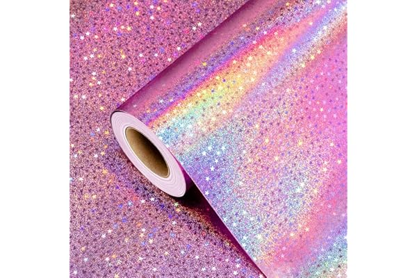 Burymento Pink Wrapping Paper Roll, Metallic Holographic Star Gift Wrap for Birthday, Valentines, Mothers day, Graduation, We