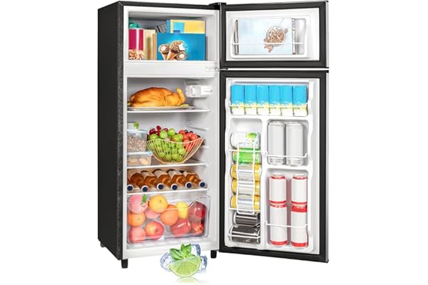 Tehanld Double Door Refrigerator with Freezer, 4.5 Cu.Ft, Small Fridge with Freezer, 7 Settings Temperature Adjustable, Mini
