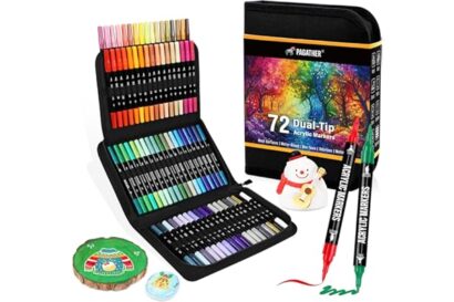 Pagather 72 Colors Acrylic Paint Markers, Dual Tip with Fine Tip and Brush Tip Pens for Stone, Wood, Calligraphy, Canvas, Cer