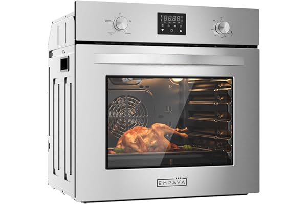 Empava Single Gas Wall Oven with 5 Cooking Funcitons, 24 inch Built-in Wall Convection Natural Gas Oven with Mechanical Contr