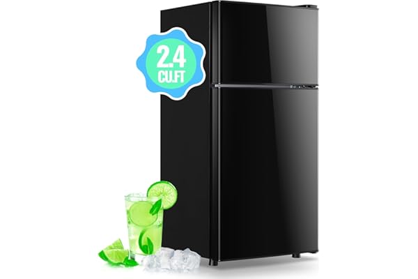 DEMULLER 2.4 Cu.Ft Mini Fridge with Freezer & Double Door Small Tiny Size Refrigerator with 7 Temperature Control Knob Only S