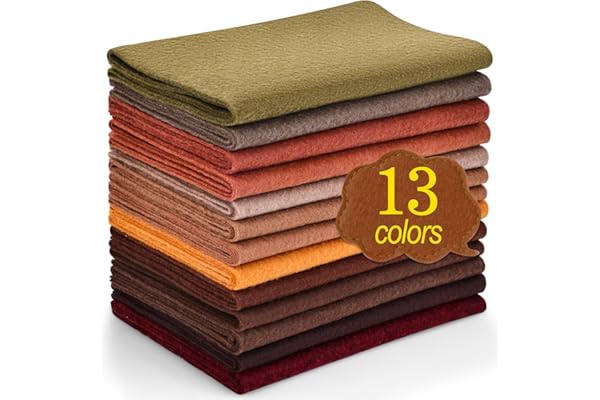 XSEINO 13 Rolls 8"x35" 1.4mm Thick Soft Felt Fabric Sheet 13 Assorted Dark Brown Series Colors Felt Pack for DIY Craft Sewing