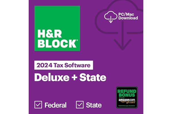(Old Version) H&R Block Tax Software Deluxe + State 2024 with Refund Bonus Offer (Amazon Exclusive) Win/Mac [PC/Mac Online Co