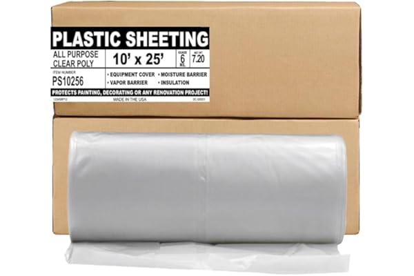 Aluf Plastics 6 MIL Thick Extra Strong Heavy Duty Clear All Purpose Vapor and Moisture Barrier Sheet Tarp/Drop Cloth - 10' x