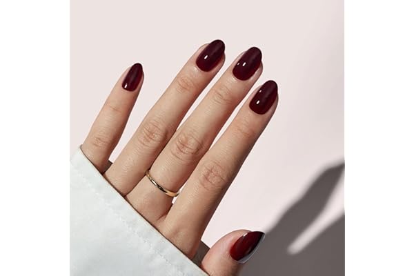 BTArtbox Press On Nails Short - Dark Red Press on Nails, Short Oval Fake Nails with Nail Glue, Fit Perfectly & Natural Reusab