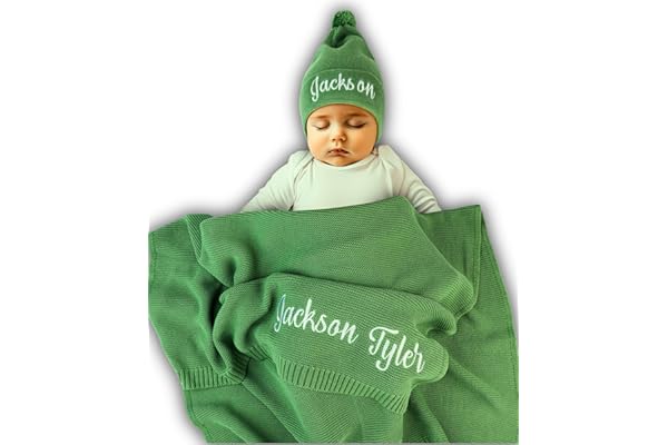 patique Personalized Baby Blanket, 100% Organic Certified Cotton, Customized Swaddle Blanket with Name, Receiving Blankets fo