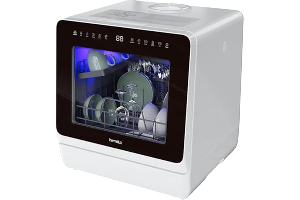 Hermitlux Countertop Dishwasher, 7 Washing Programs Portable Mini Dishwasher with 5-Liter Built-in Water Tank for Apartments