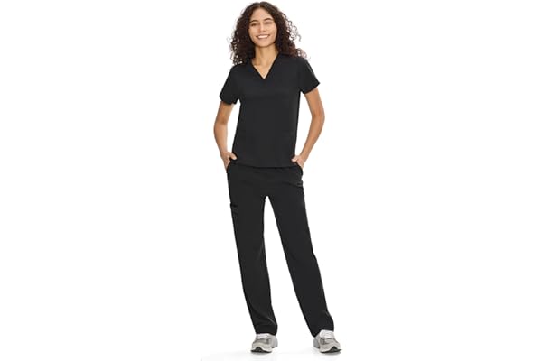 COZYFIT Scrubs for Women Set Medical Uniform - V-Neck Top & Straight Leg Pants with 9 Pockets, Unisex Workwear