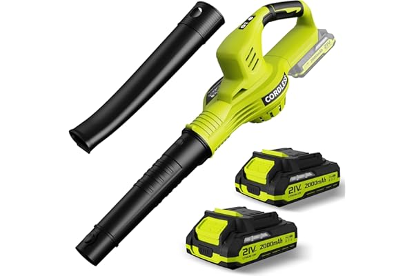 Leaf Blower Cordless - 21V Powerful Electric Leaf Blower with 2 Batteries and Charger, 2 Speed Modes, 2.0Ah Lightweight Batte