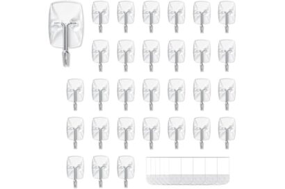 MOVELYST 30 Small Hooks+40 Removable Strips, Clear Wire Utility Hooks with Adhesive Strips Damage-Free, No Tools Wall Hooks f