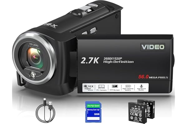 Muitune Camcorder Video Camera QHD 2.7K 56MP 16X Digital Zoom Vlogging Camera with LED Fill Light for YouTube, 2.8 Inch 270 D