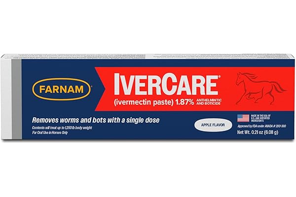 Farnam IverCare (ivermectin Paste) 1.87% for Horses, Anthelmintic and Boticide, 0.21 Ounces, Horse Dewormer, Ivermectin Apple