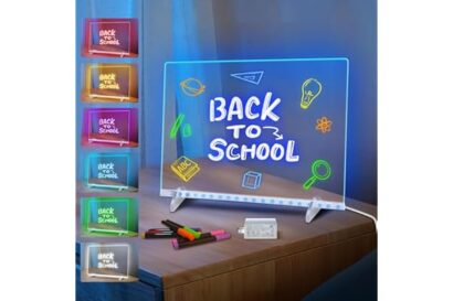 LED Note Board with 7 Colors, Includes Adapter, 13"x10" Led Drawing Board for Kids, Light Up Dry Erase Boards with 7 Markers,