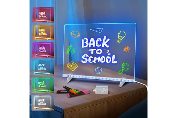 LED Note Board with 7 Colors, Includes Adapter, 13"x10" Led Drawing Board for Kids, Light Up Dry Erase Boards with 7 Markers,