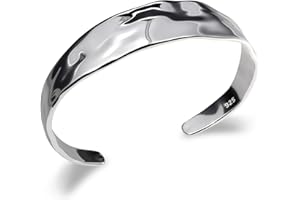 Desnuage Sterling Silver Chunky Cuff Bracelet Vintage Hammered Texture Style Statement Open Bangle Bracelets for Women