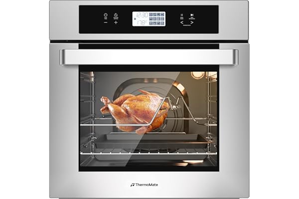 24" Electric Wall Oven, ThermoMate 2.6 Cu.Ft. Built-in Wall Oven with 12 Functions, 3100W Convection Ovens, Sensor Touch Cont