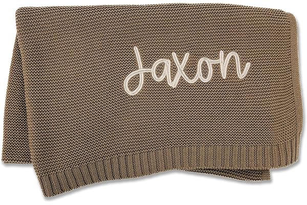 Hickory Hollow Designs Personalized Baby Blanket with Name, Baby Boy Blankets, 100% Cotton, Loveys for Babies, Neutral Baby B