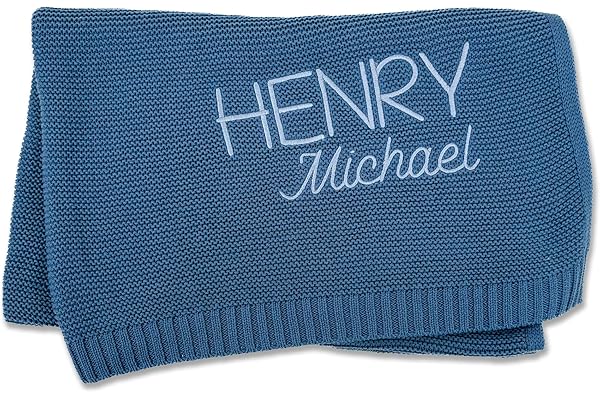 Hickory Hollow Designs Custom Baby Blanket, Embroidered, Custom, 100% Cotton, Blue Baby Blanket, Receiving Blanket for Boys,