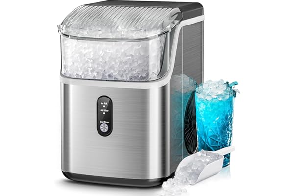 Kismile Nugget Ice Makers Countertop,Portable Ice Machine with Crushed Ice, 35lbs/Day,Self-Cleaning,One-Click Operation for H