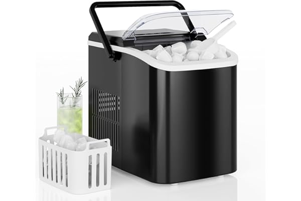 DUMOS Countertop Ice Maker with Handle, 26lbs/24H Portable Ice Machine, 9 Bullet Ice Cubes Ready in 6 Mins, Self-Cleaning, Qu