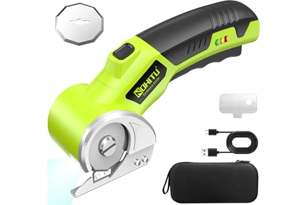 Cordless Electric Scissors: 4V Rechargeable Rotary Cardboard Cutter, 3000mAh Battery, with LED Light, 2 Blades, Box Cutter fo