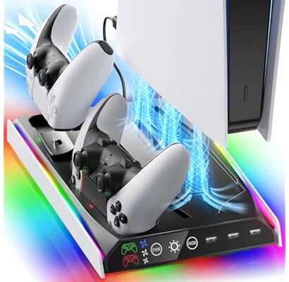 Fenolical PS5/PS5 Slim/Pro Stand with Adjustable Cooling Fan, PS5 Cooling Stand for PS5/PS5 Slim/Pro, PS5 Cooling Station wit