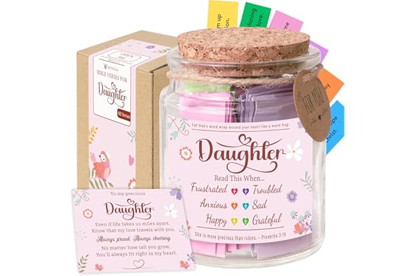 Bible Verse Jar for Daughter – 92 Encouraging Scriptures by Emotion, Christian Gift from Mom or Dad, Inspirational Jar for Te