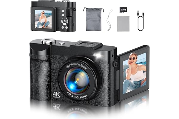 4K Digital Camera for Photography, 50MP Vlogging Camera for YouTube, Compact Cameras with 2.8" 180° Flip Screen, 16X Digital