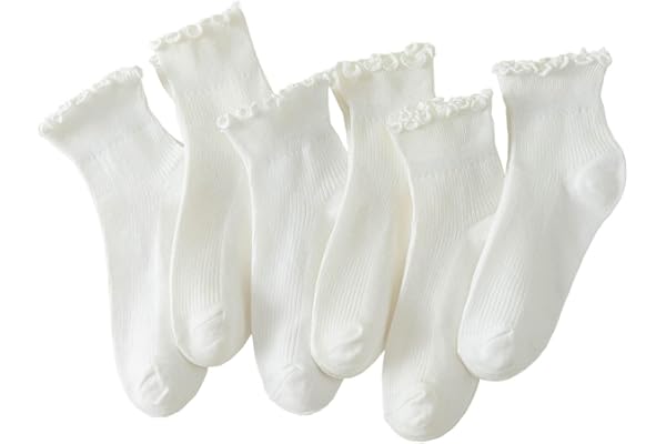 Hstyle 6 Pairs of Ruffle Socks Women, Cute Ruffle Ankle Socks