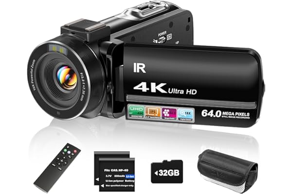 ZYDIIE 4K Video Camera Camcorder UHD 64MP Vlogging Camera for YouTube 18x Digital Zoom 3" 270° Rotation IPS Touchscreen Video