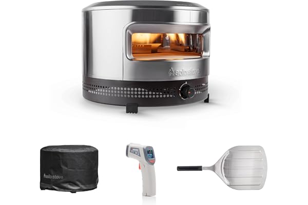 Solo Stove Pi Prime 21" x 16" Stainless Steel Propane Outdoor Pizza Oven Bundle with IR Thermometer, Stainless Peel & Shelter