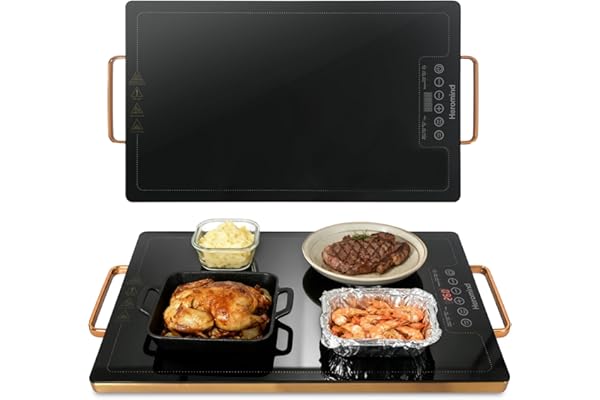 Electric Warming Tray 20" x 14", Glass-Top Full-Surface Food Warmer with Adjustable Temperature & Timer, Buffet Warming Tray