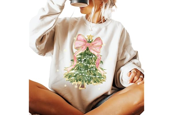 Christmas Sweatshirts for Women, Cute Christmas Crewneck Sweatshirt, Retro Santa & Christmas Tree Sweaters for Women
