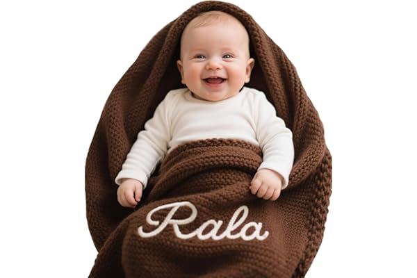 STELABUN Personalized Embroidered Baby Blanket for Boys/Girls, Cotton Chunky Knit Customized Swaddle with Name, 40 * 30 inche