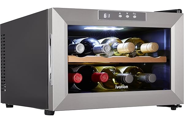 Ivation Premium Stainless Steel 8 Bottle Horizontal Thermoelectric Wine Cooler/Chiller Counter Top Red & White Wine Cellar w/