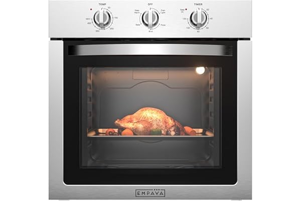 Empava 24 inch Electric Single Wall Oven with 4 Basic Bake Broil Cooking Modes, Mechanical Knob Control, 2.5 Cu.ft. Capacity,
