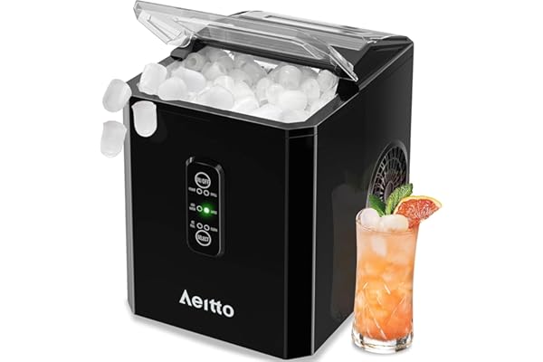 Aeitto Ice Makers Countertop, 9 Ice Cubes Release in 6 Mins, 26Lbs/24H, 2 Sizes of Bullet Ice Machine,Self-Cleaning Portable