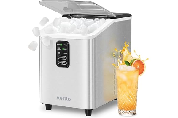 Aeitto Countertop Ice Maker Machine, 26lbs Ice in 24H, 8 Bullet Ice Cubes in 6 Mins, Self-Cleaning Portable Ice Maker with 2
